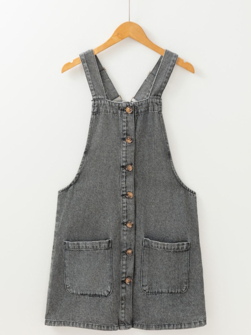 TEEK - Grey Wide Strap Button Down Denim Overall Dress DRESS TEEK Trend