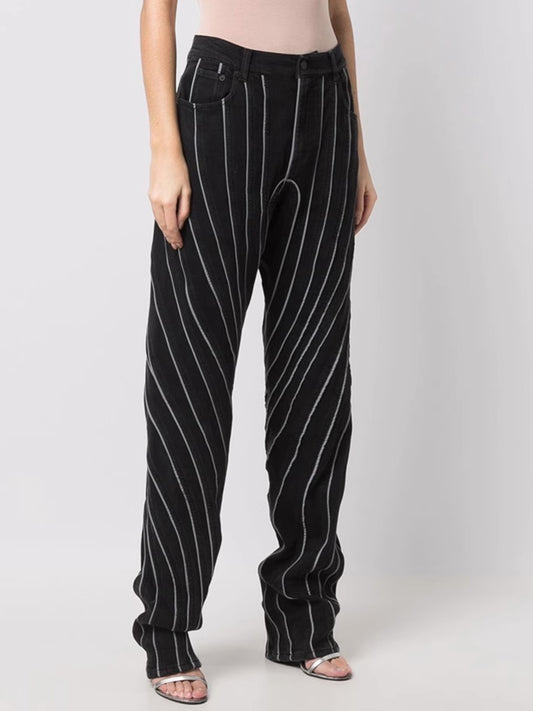 Striped Straight Jeans with Pockets  TEEK Trend Black S 