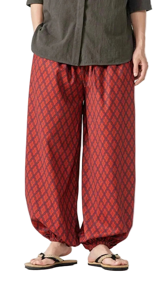TE3K - Mens Plus Size Diamond Patterned Harem Pants PANTS TEEK Trend Red Wine M