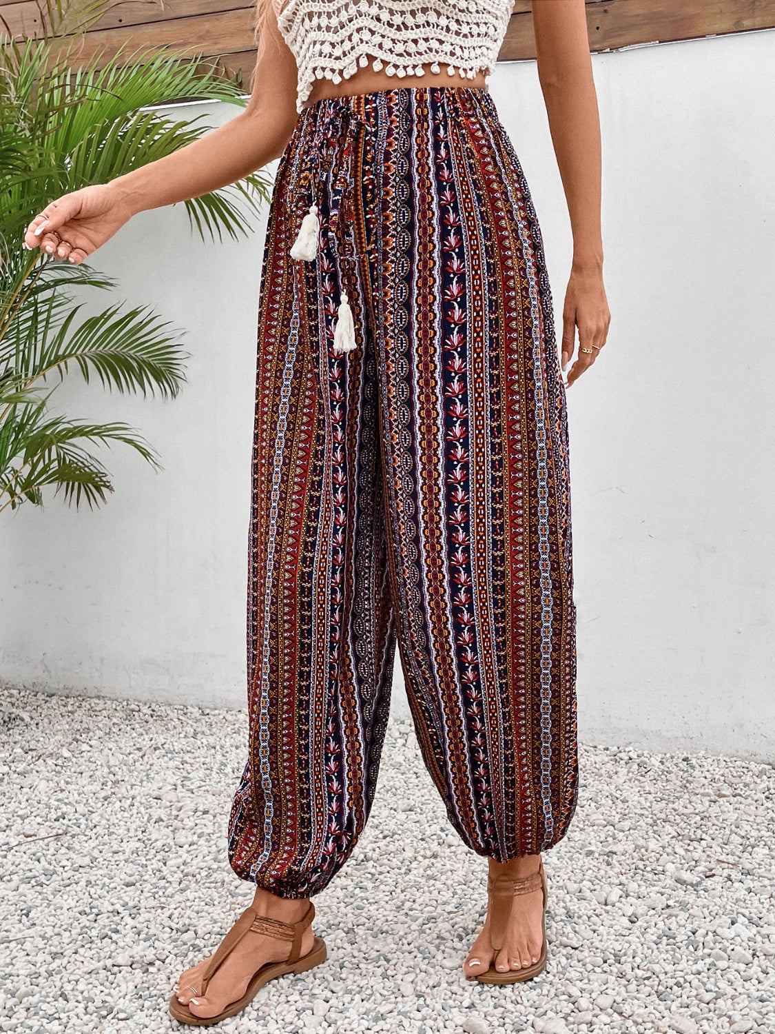 TEEK - Brown Tassel Printed High Waist Pants PANTS TEEK Trend   