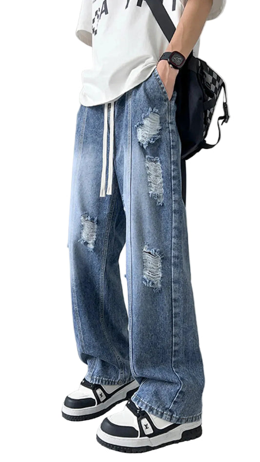 TEEK - Mens Full Size Distressed Wide Leg Jeans Plus Size JEANS TEEK Trend Medium S