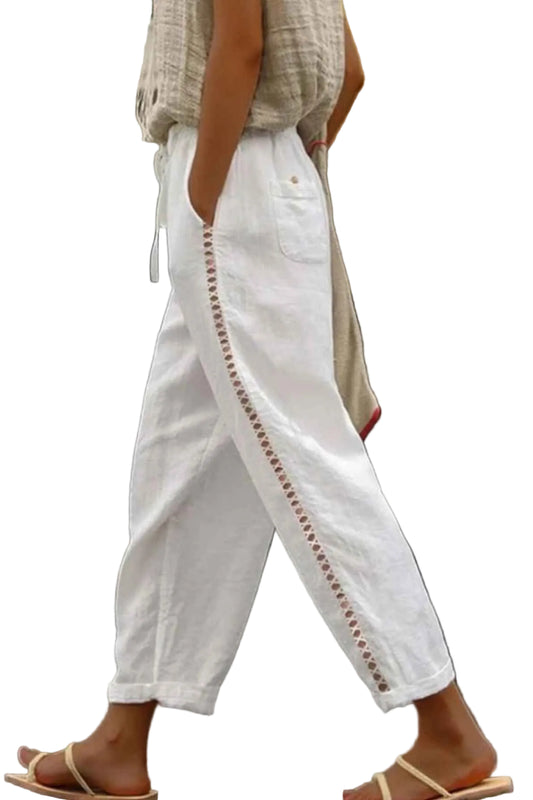 TEEK - Hollow Out Trim Cropped Pants PANTS TEEK Trend White S
