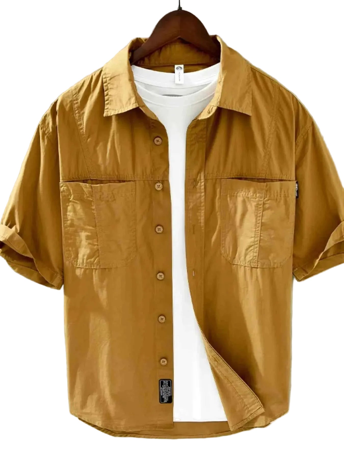 TEEK - Mens Plus Size Casual Short Sleeve Button-Down Shirt TOPS TEEK Trend Mustard M