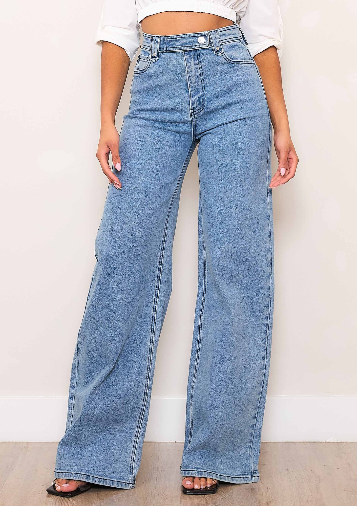 TEEK - High-Rise Wide Leg Jeans With Waist Snap Button JEANS TEEK RRRB 5