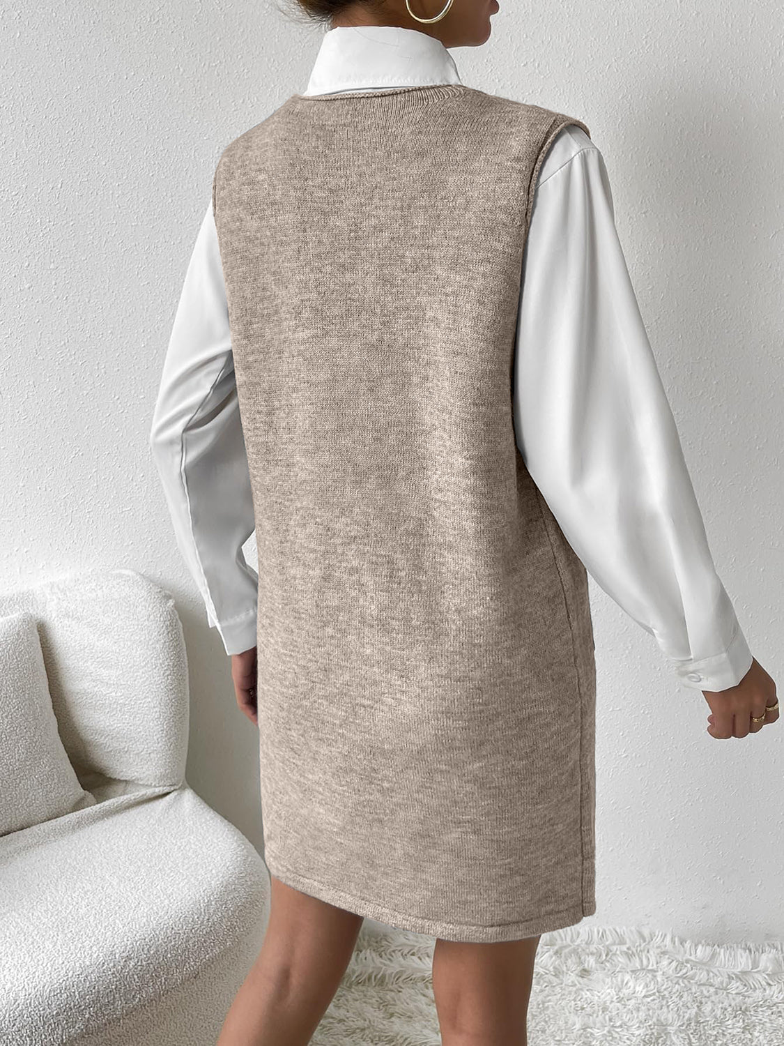 TEEK - V-Neck Sleeveless Sweater Pocketed Dress DRESS TEEK Trend