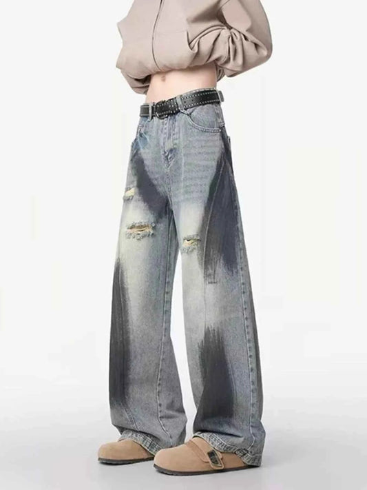 TEEK - Mens Plus Size Distressed Wide Leg Jeans PANTS TEEK Trend