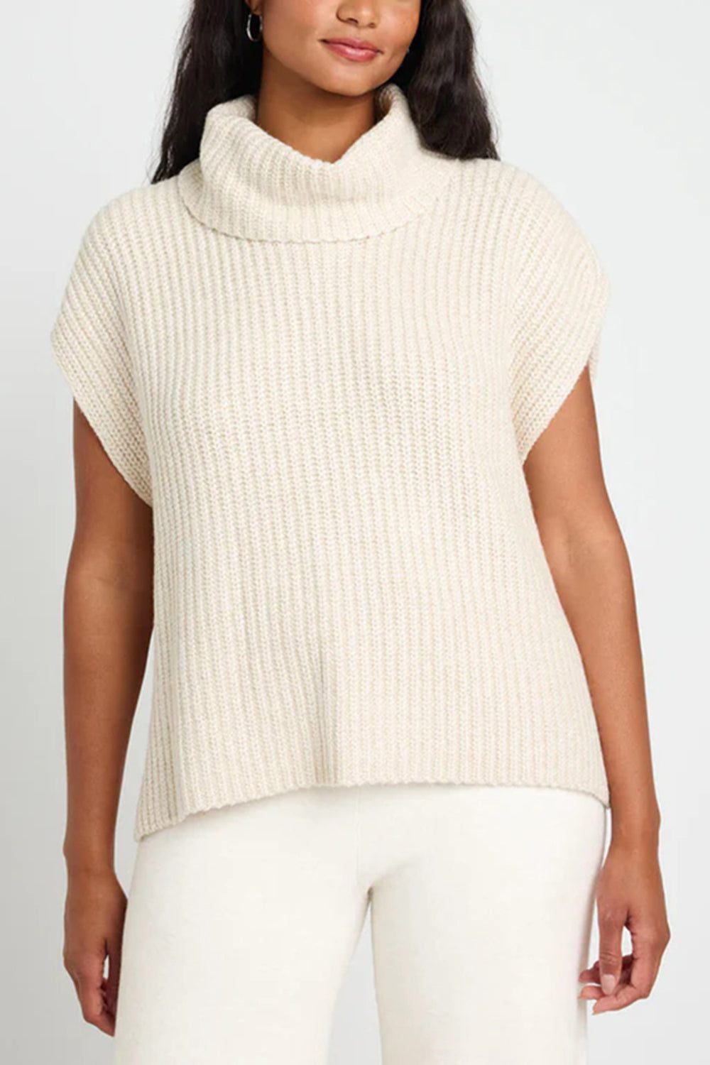 TEEK - Slit Turtleneck Cap Sleeve Sweater TOPS TEEK Trend