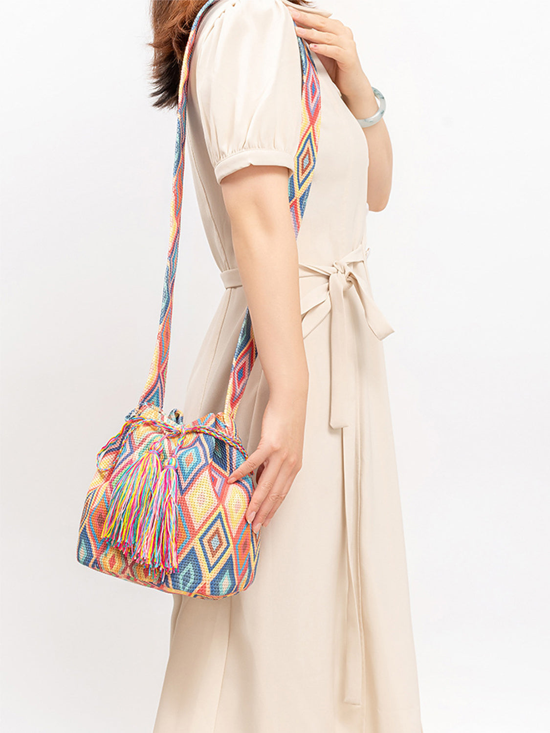 TEEK - Drawstring Tassel Geometric Shoulder Bag BAG TEEK Trend   
