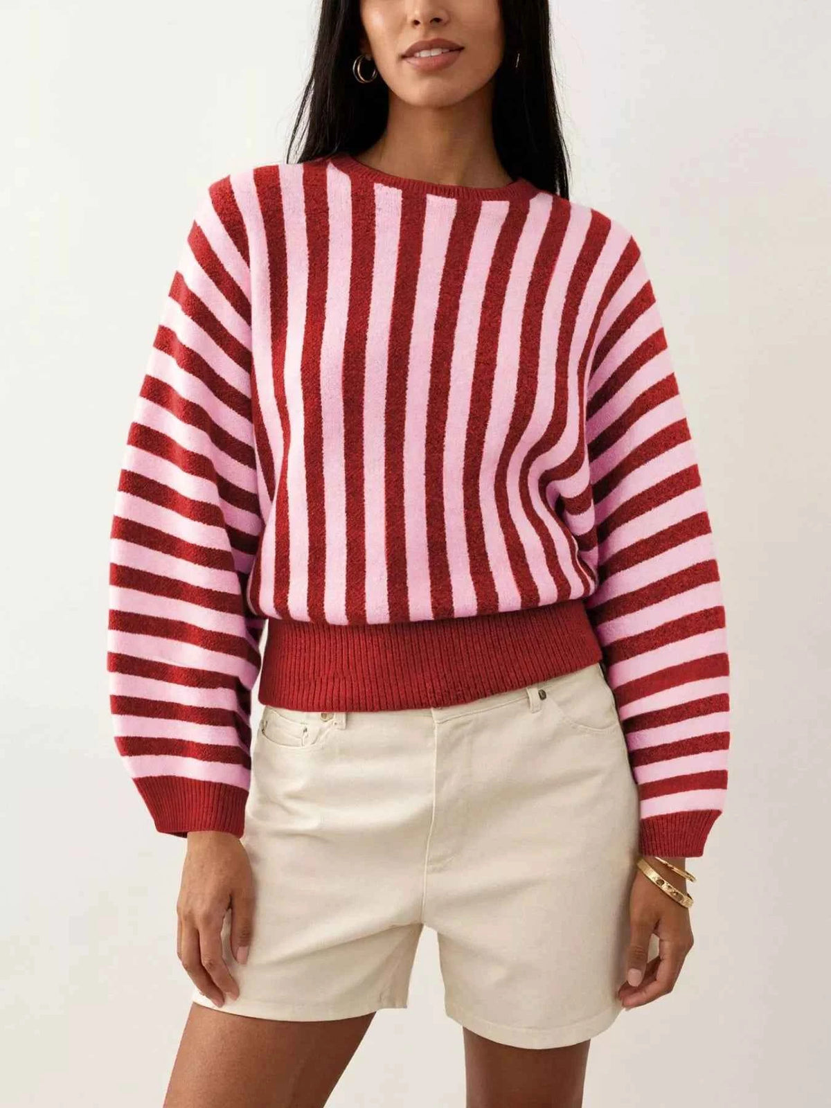 Striped Crew Neck Sweater Trendsi