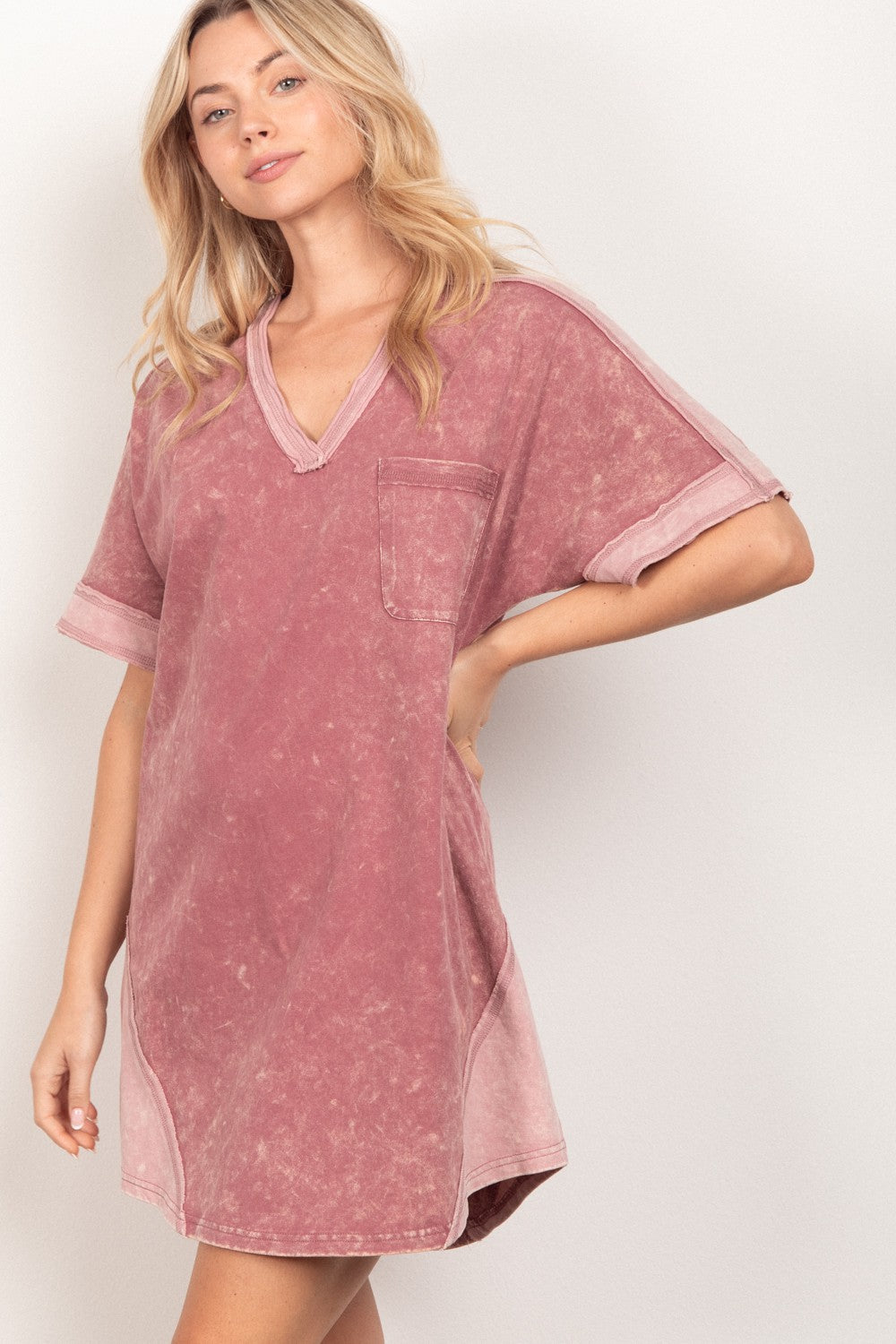 TEEK - Mauve VJ Short Sleeve V-Neck Tee Dress DRESS TEEK Trend   