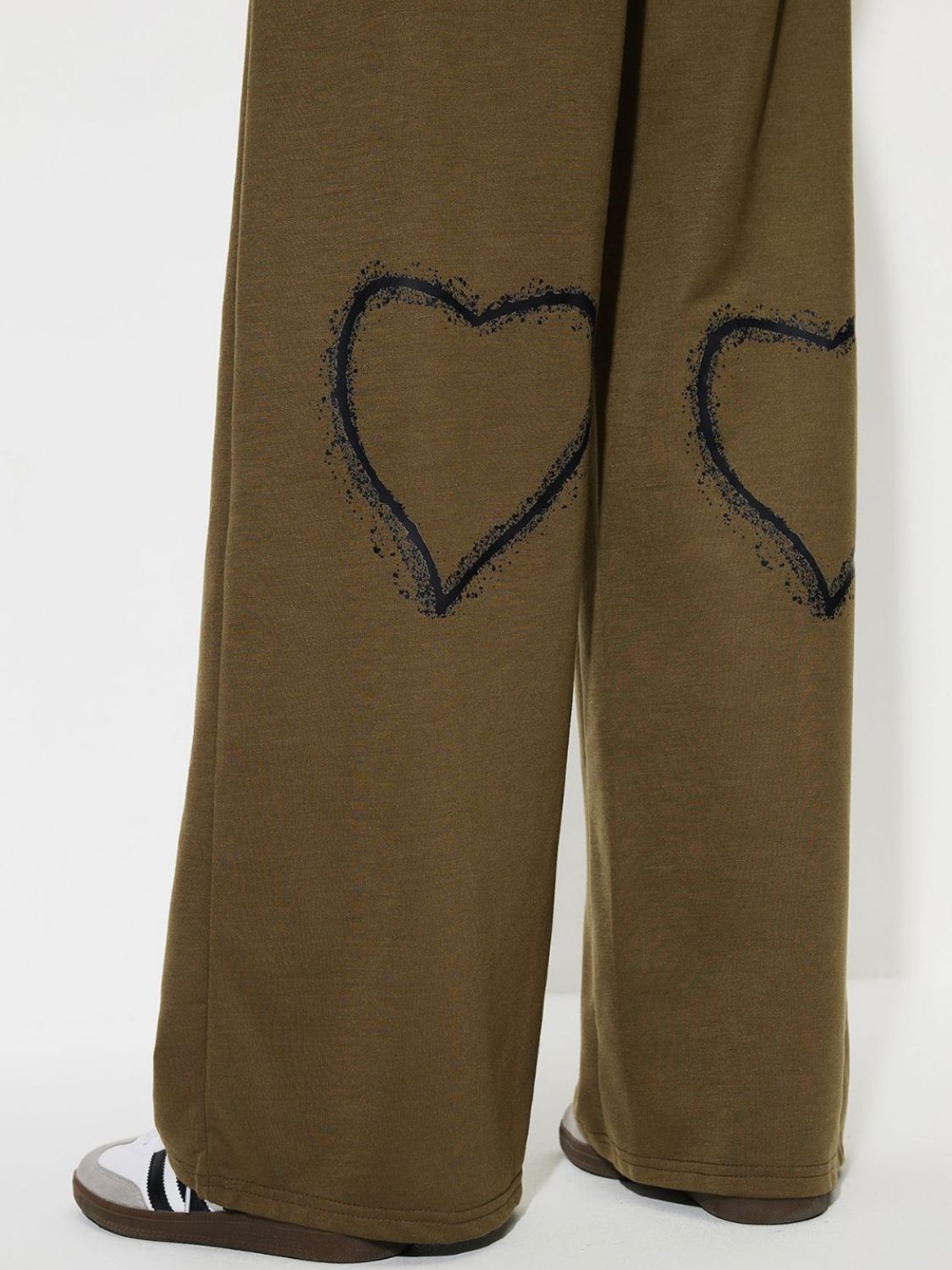 TEEK - Olive Heart Elastic Waist Wide Leg Pants PANTS TEEK Trend   