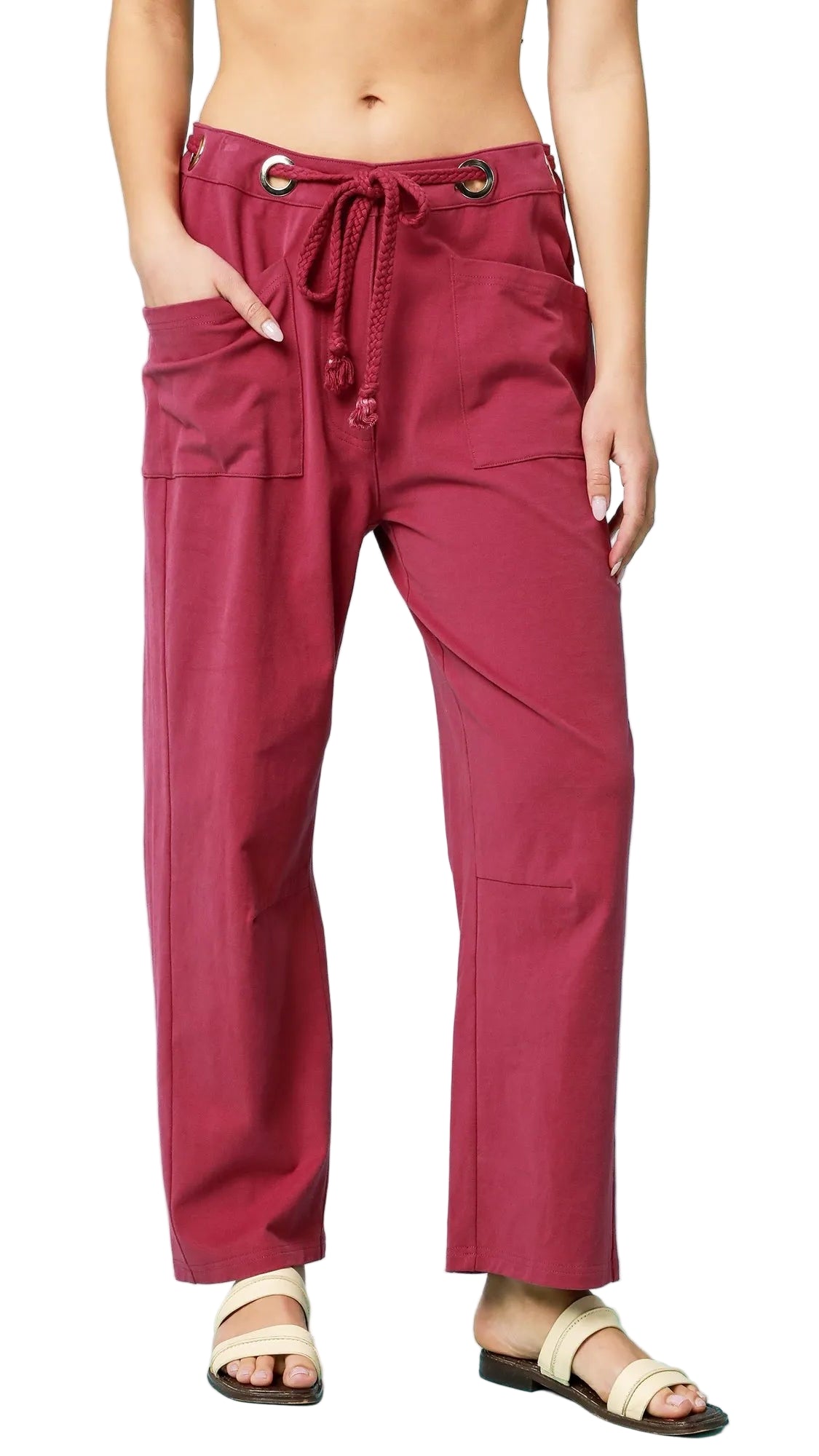 TEEK - Wine Drawstring Wide Leg Casual Pants PANTS TEEK Trend XS