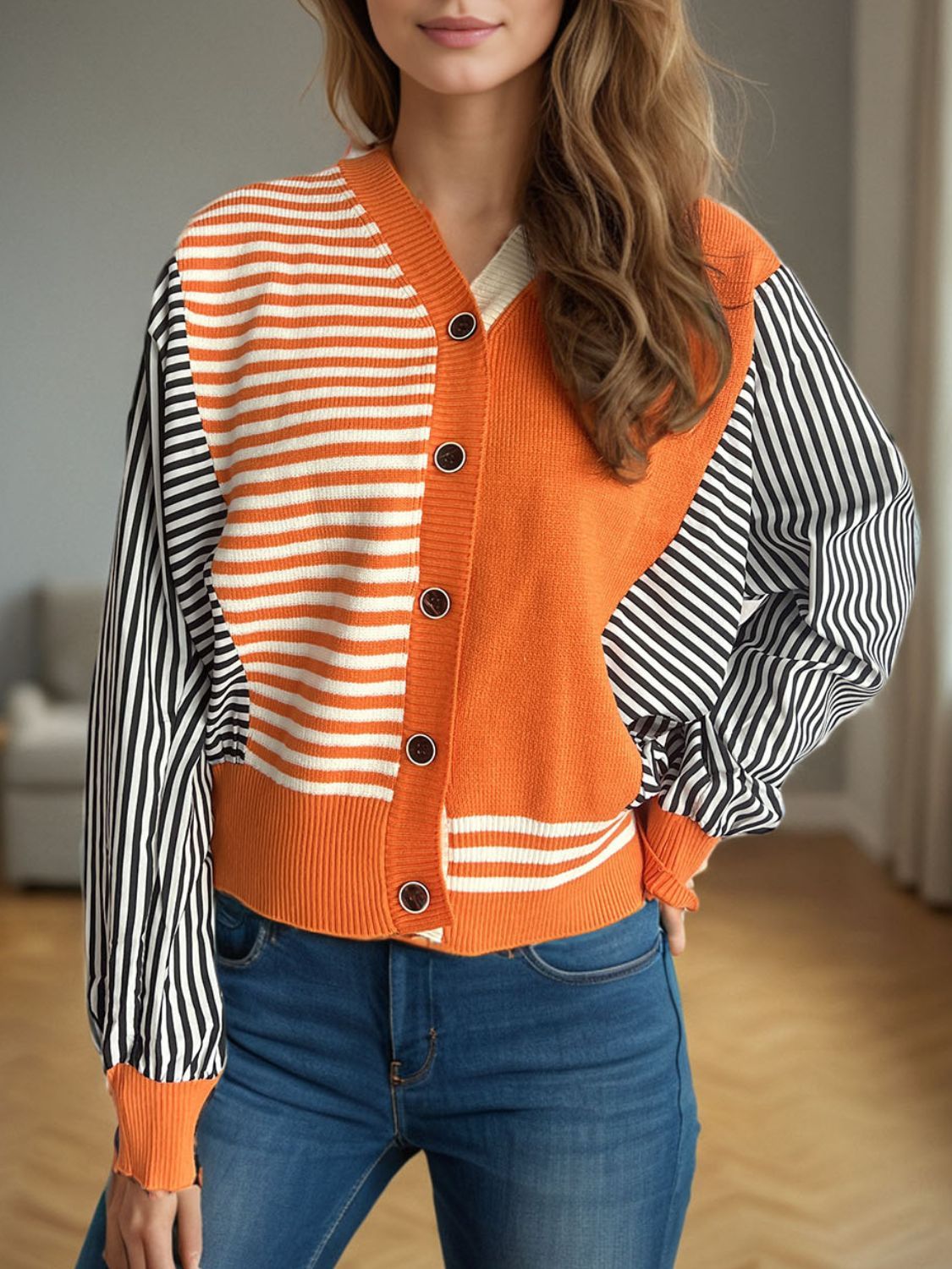 Striped Button Down Long Sleeve Cardigan TEEK Trend