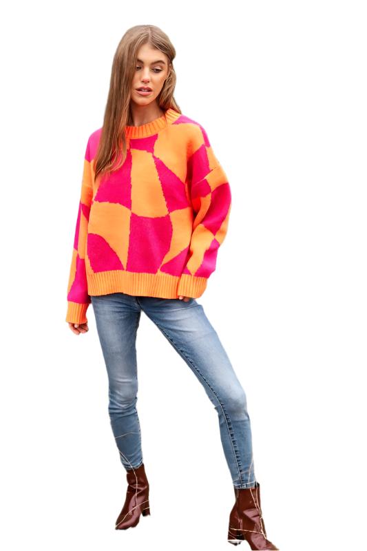 TEEK - Multi Geo Checker Knit Sweater TOPS TEEK FG   