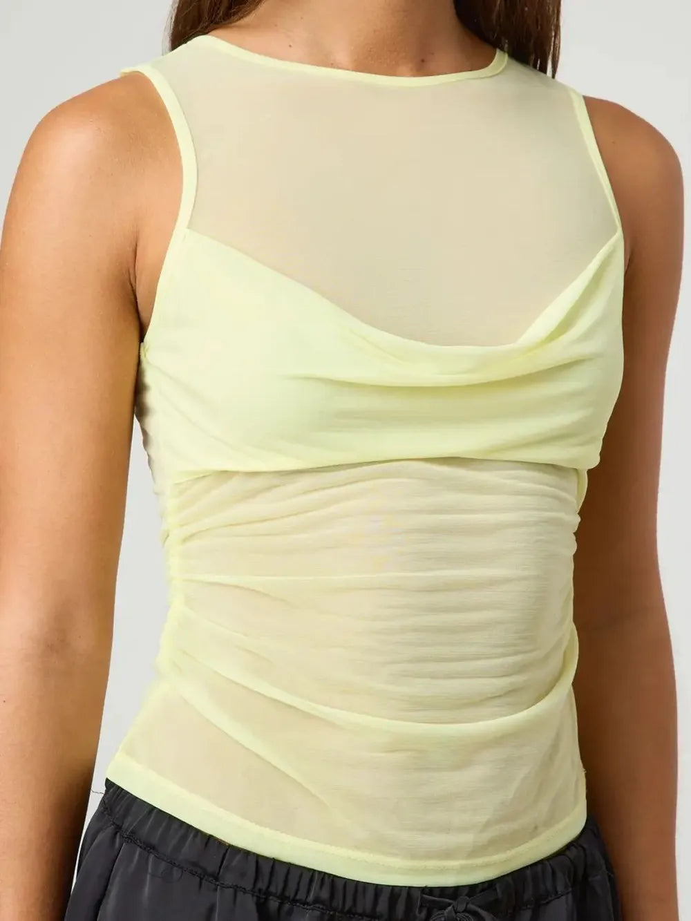TEEK - Ruched Round Neck Tank TOPS TEEK Trend Pastel Yellow S