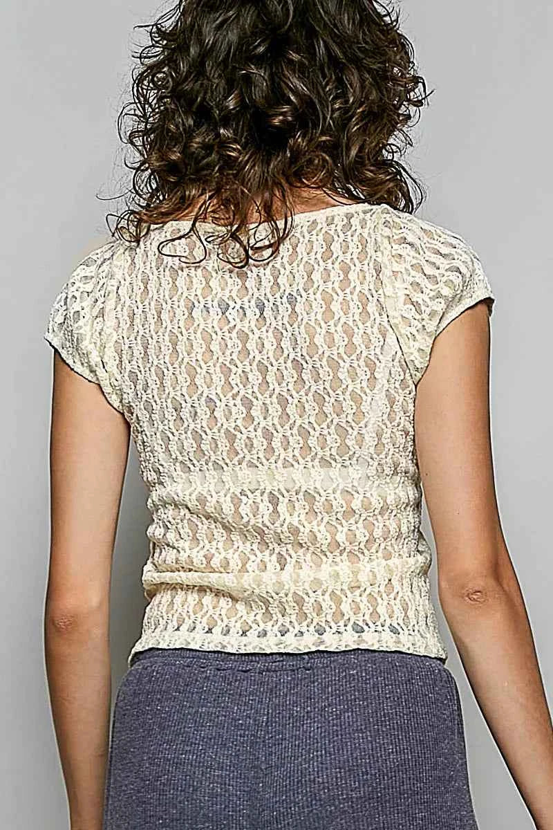 POL Sweetheart Neck Lace Short Sleeve Top Trendsi