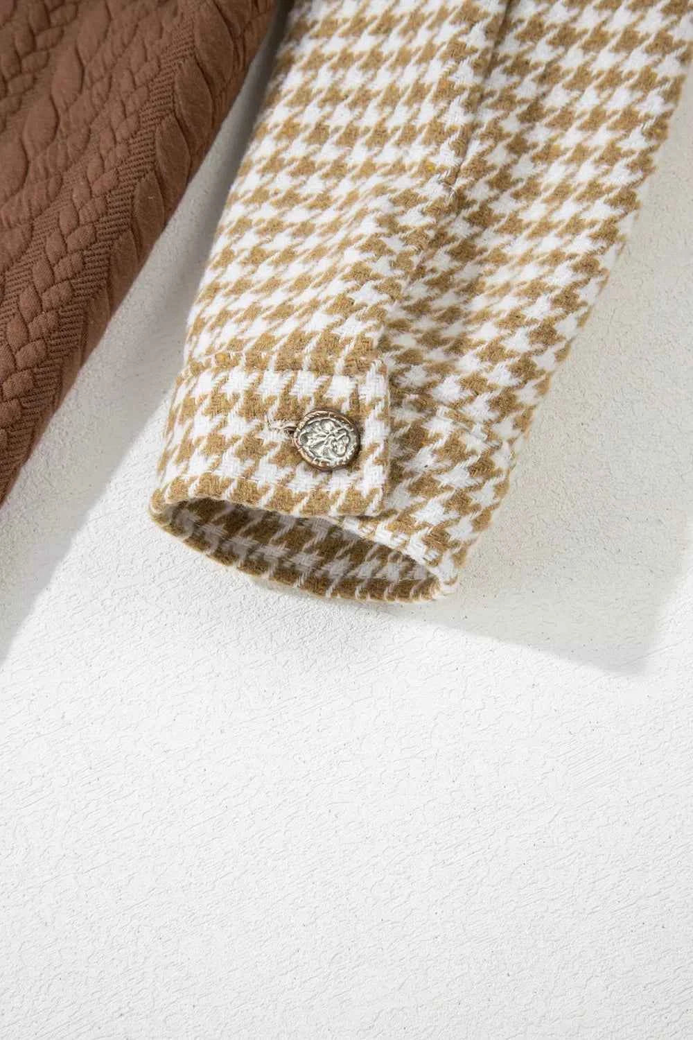 TEEK - Button Down Houndstooth Color Block Shacket TOPS TEEK Trend