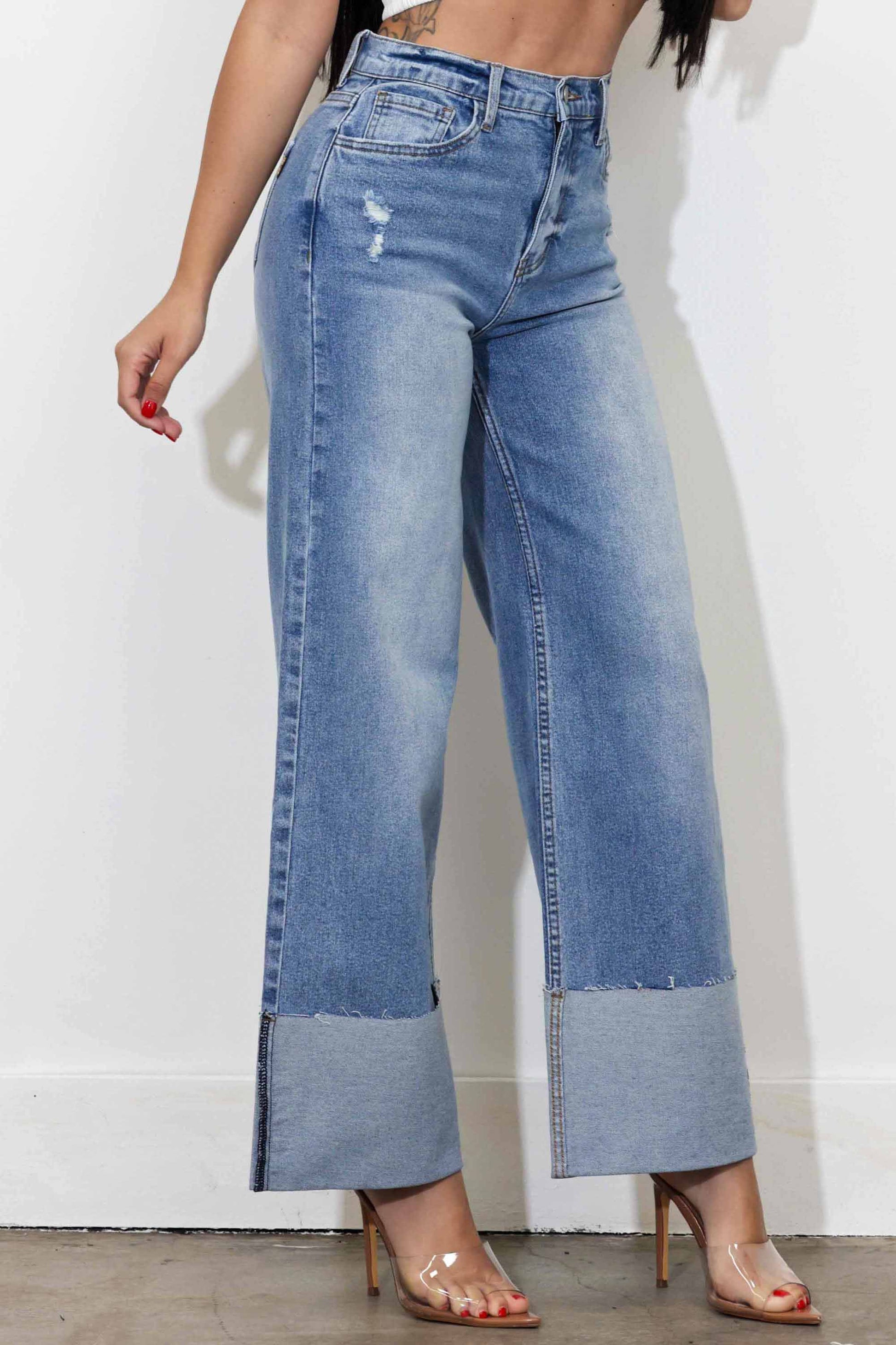 TEEK - Cuff Up Wide Leg Jeans JEANS TEEK RRRB
