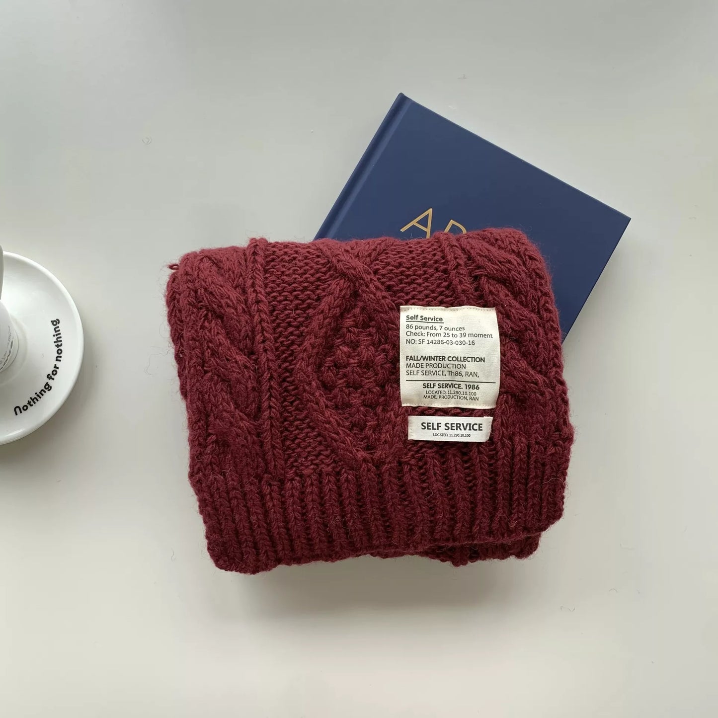 Chunky Cable Knit Scarf Trendsi Burgundy One Size