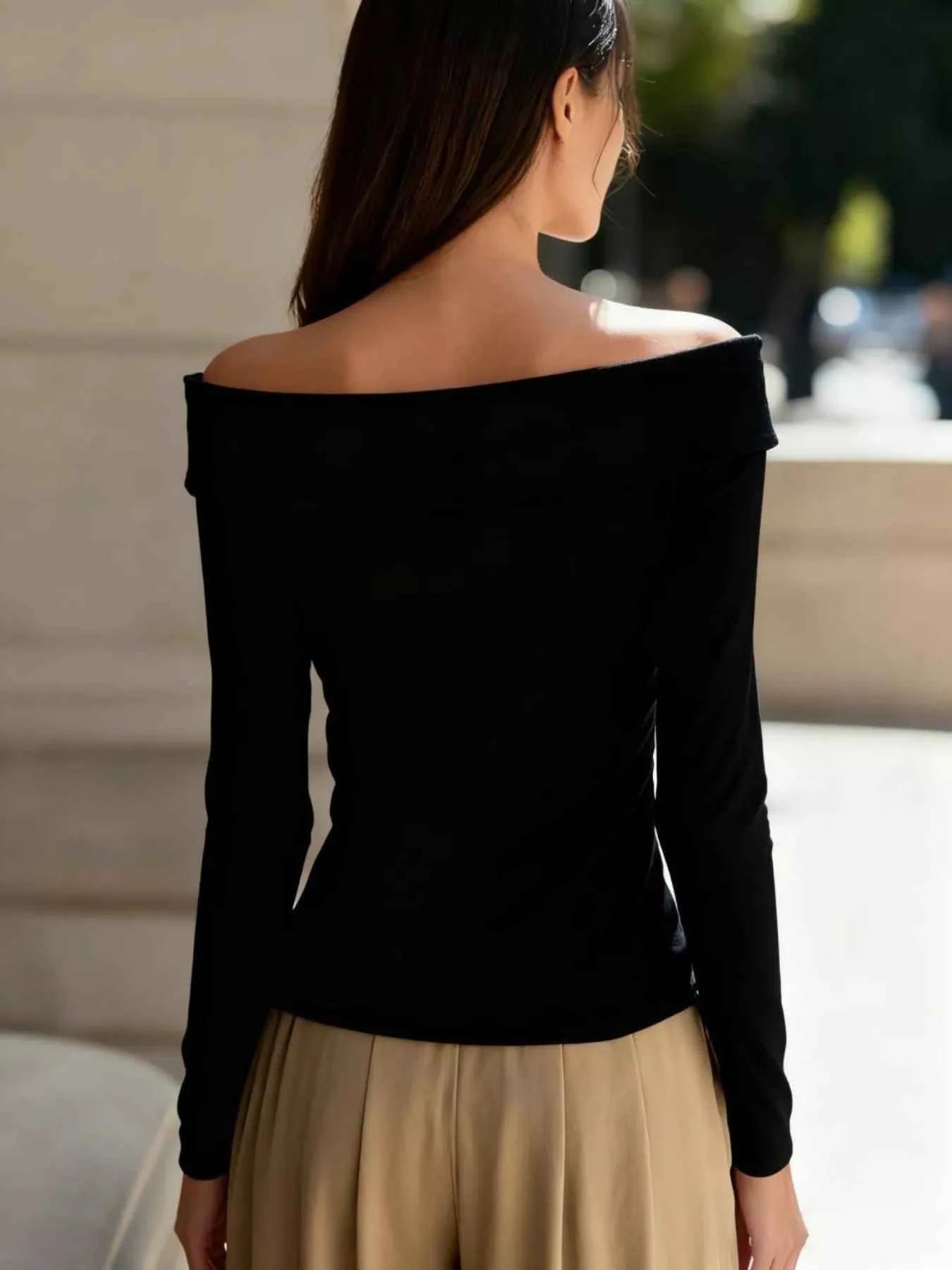 Off-Shoulder Button Detail Blouse Trendsi