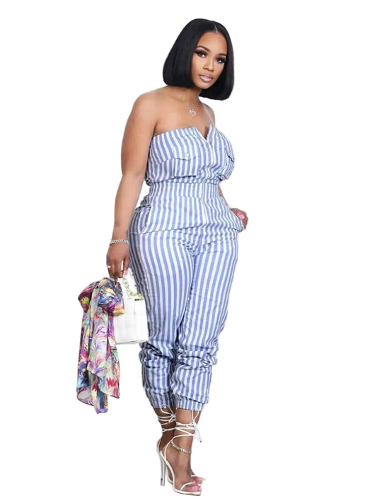 TEEK - Striped Tube Casual Jumpsuit JUMPSUIT TEEK Trend Stripe S