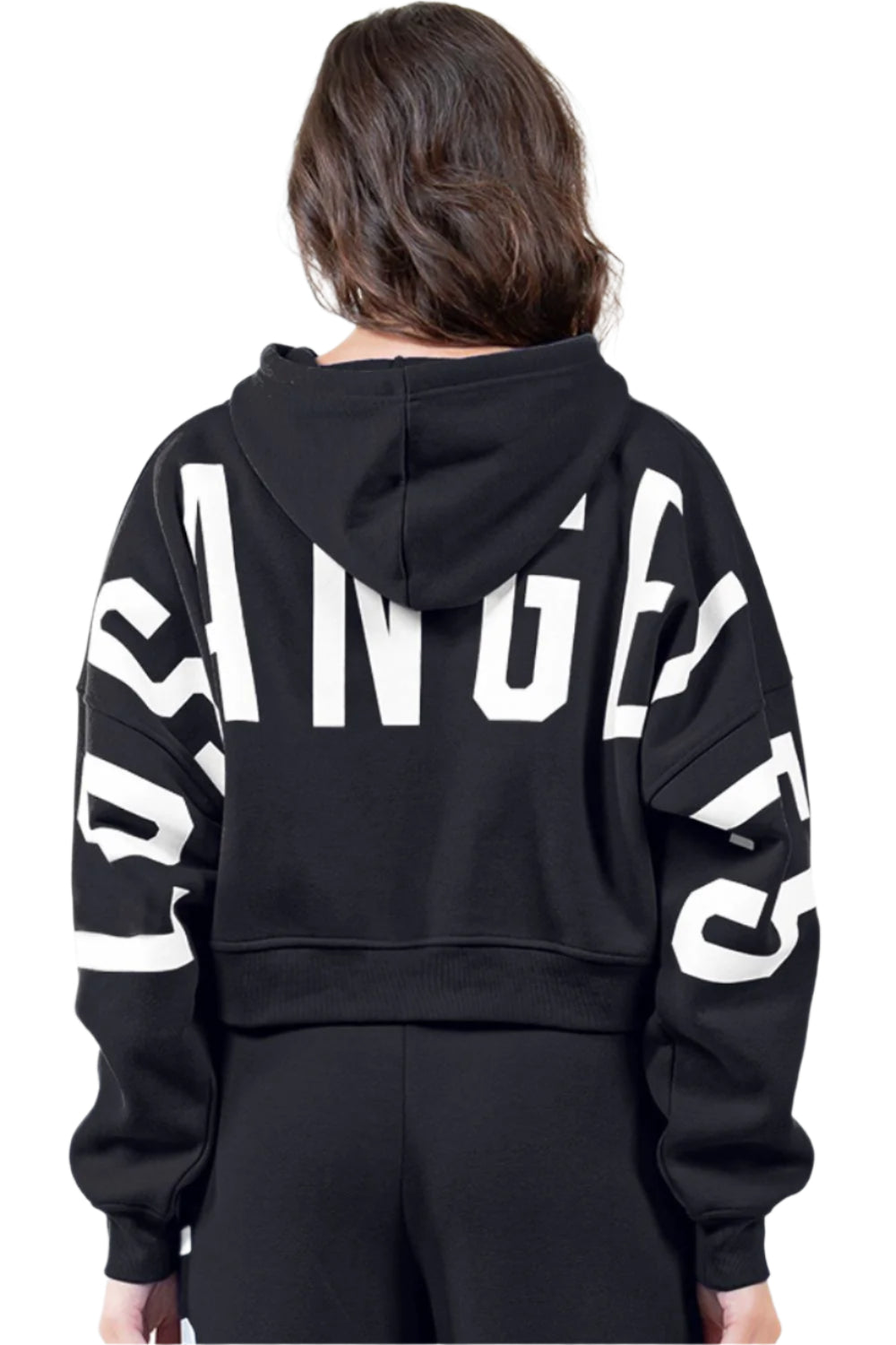 TEEK - Black Los Angeles Bold Long Sleeve Drawstring Cropped Hoodie TOPS TEEK Trend S