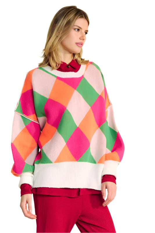 TEEK - Pink Orange Exposed Seam Color Block Sweater SWEATER TEEK Trend S