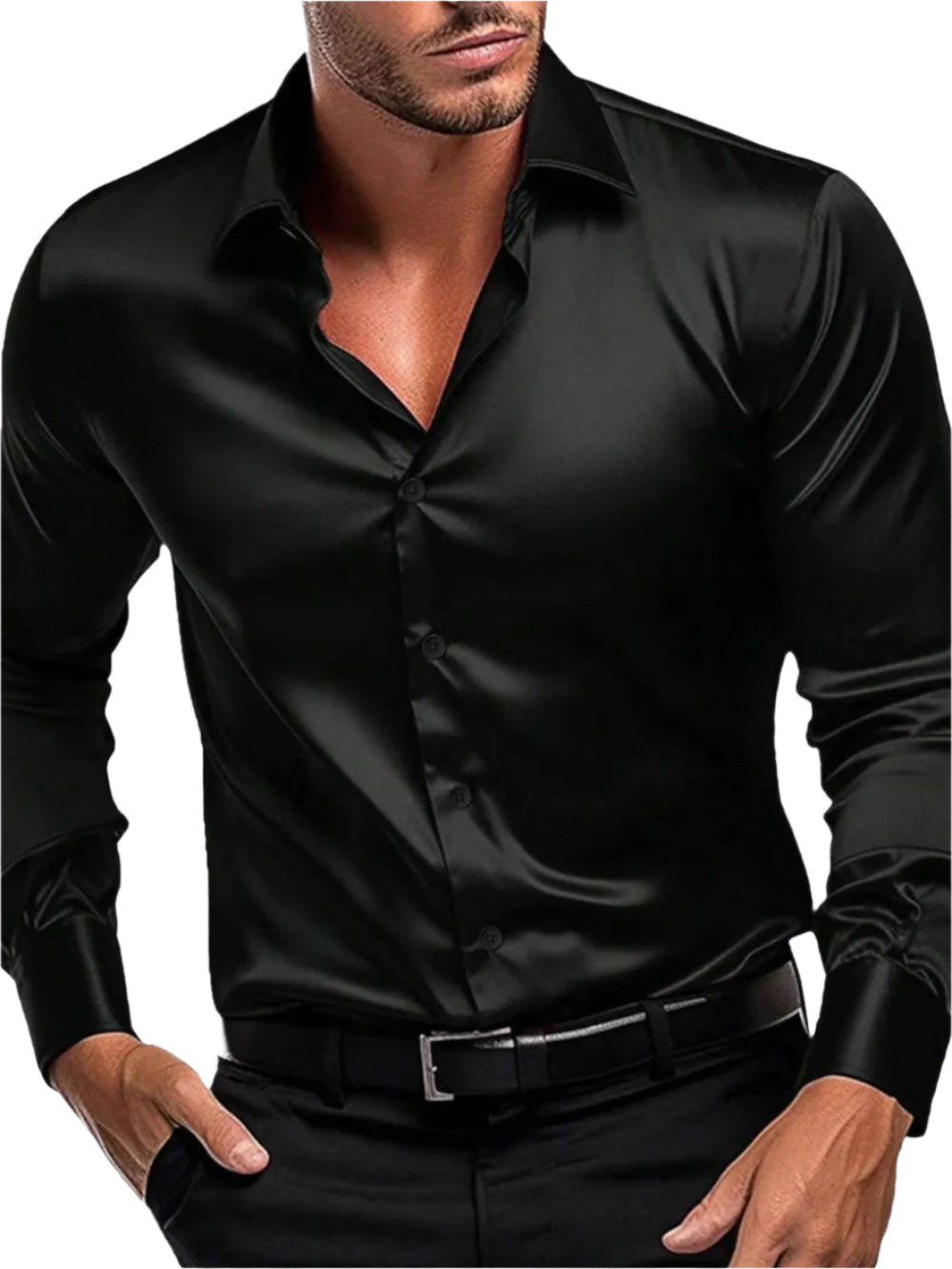 TEEK - Mens Button Down Long Sleeve Shirt TOPS TEEK Trend Black S
