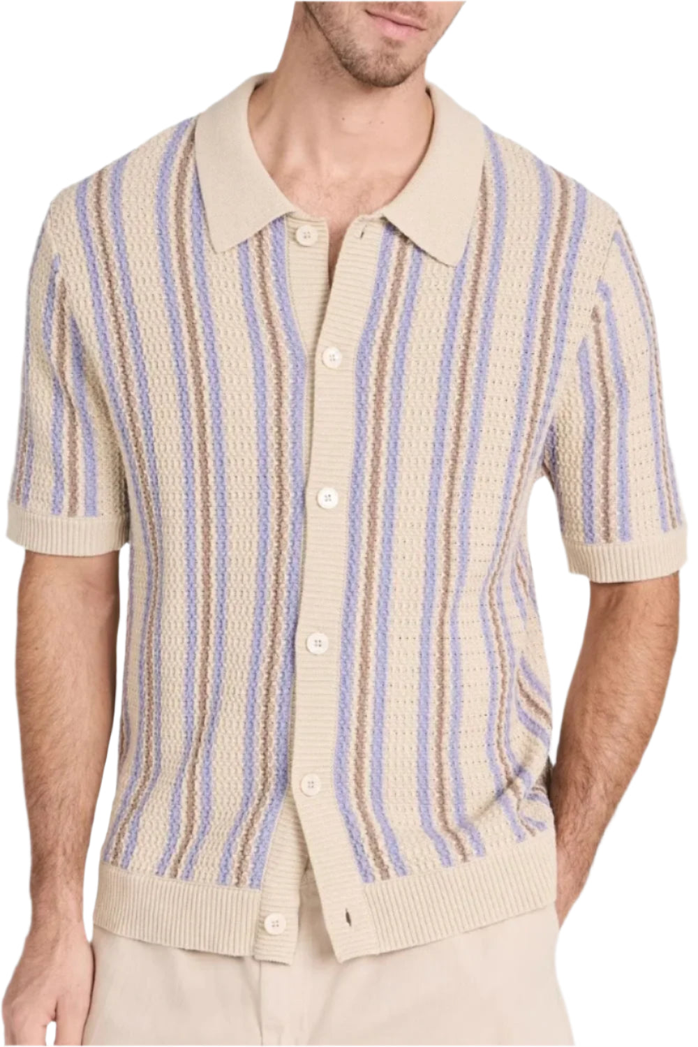 TEEK - Mens Tan Striped Button Down Short Sleeve Shirt | Plus Sizes TOPS TEEK Trend M