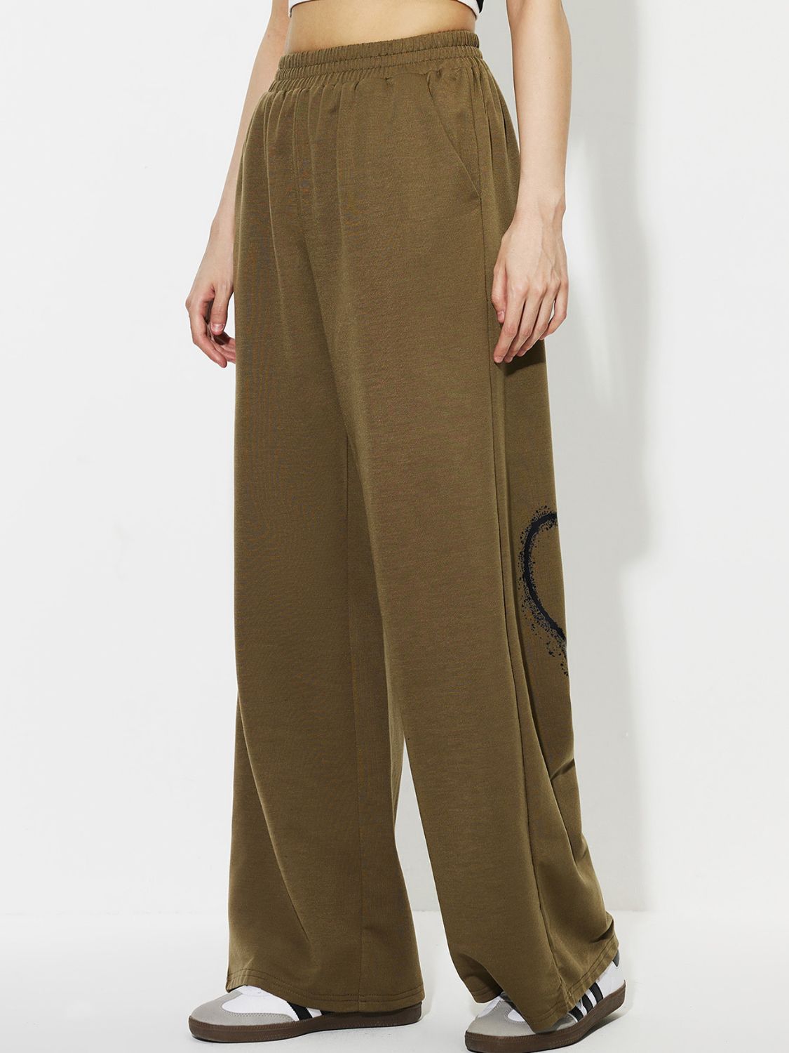 TEEK - Olive Heart Elastic Waist Wide Leg Pants PANTS TEEK Trend   