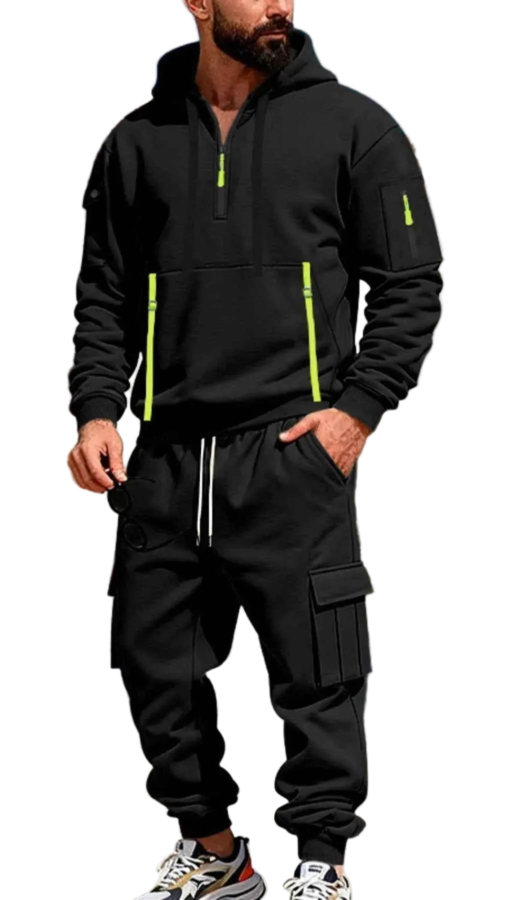 TEEK - Mens Full Size Half Zip Hoodie and Cargo Pants Set SET TEEK Trend