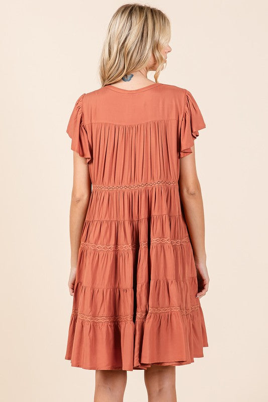 TEEK - Pumpkin Lace Ruffled Button Down Tiered Dress DRESS TEEK Trend