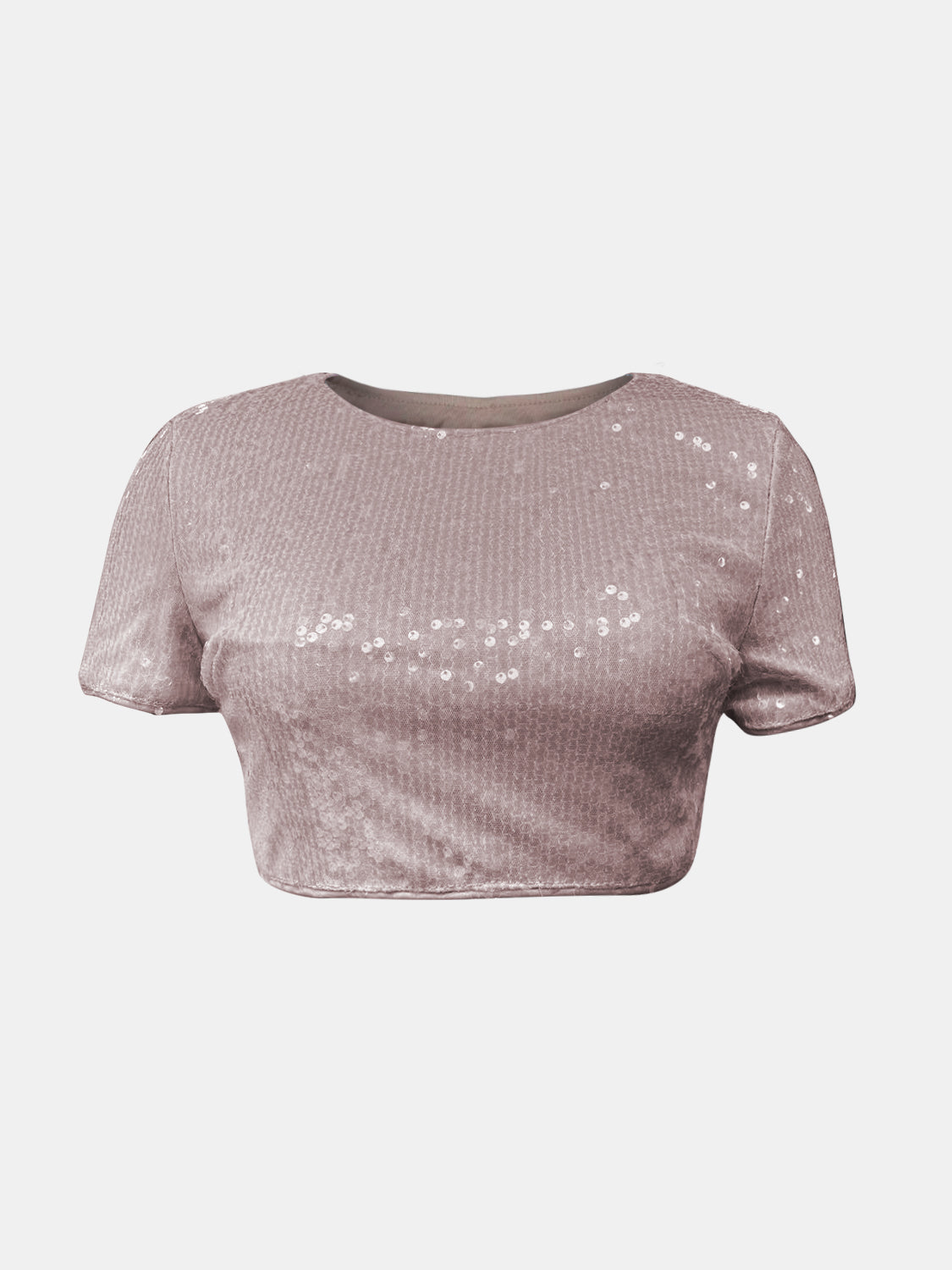 TEEK - Dusty Pink Sequin Round Neck Short Sleeve Top TOPS TEEK Trend   