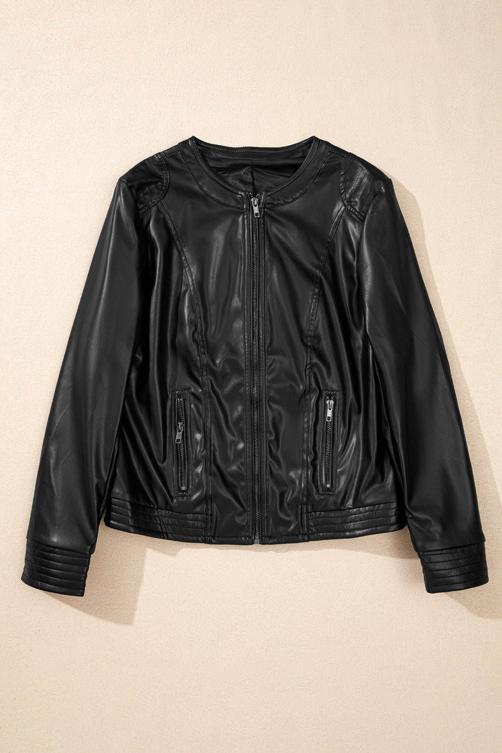 TEEK - PU Leather Round Neck Long Sleeve Jacket JACKET TEEK Trend