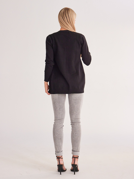 TEEK - Black Long Sleeve Knit Ribbed Cardigan SWEATER TEEK W   