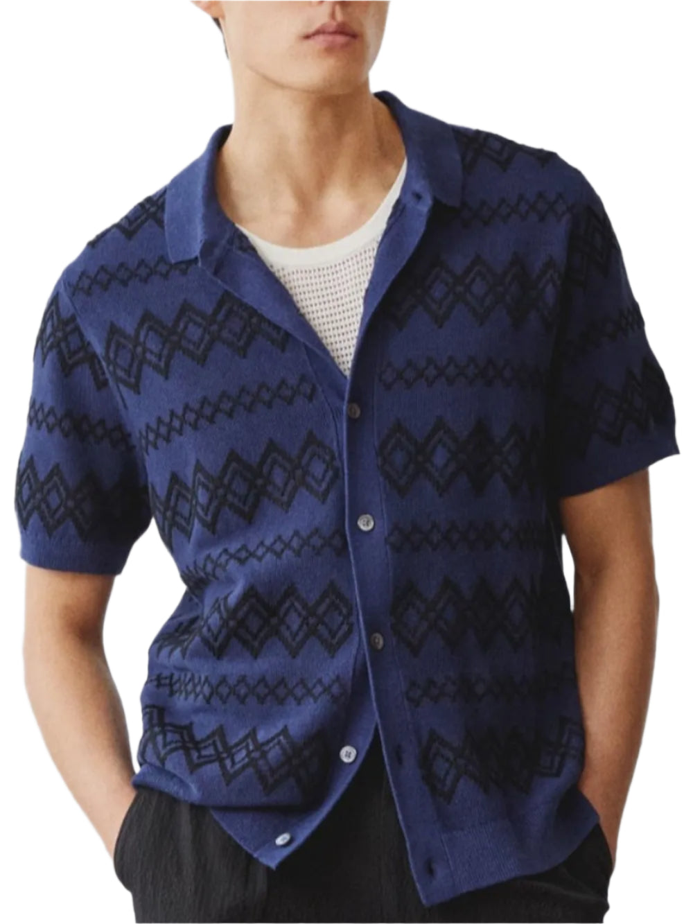 TEEK - Mens Navy Button Down Short Sleeve Shirt TOPS TEEK Trend M