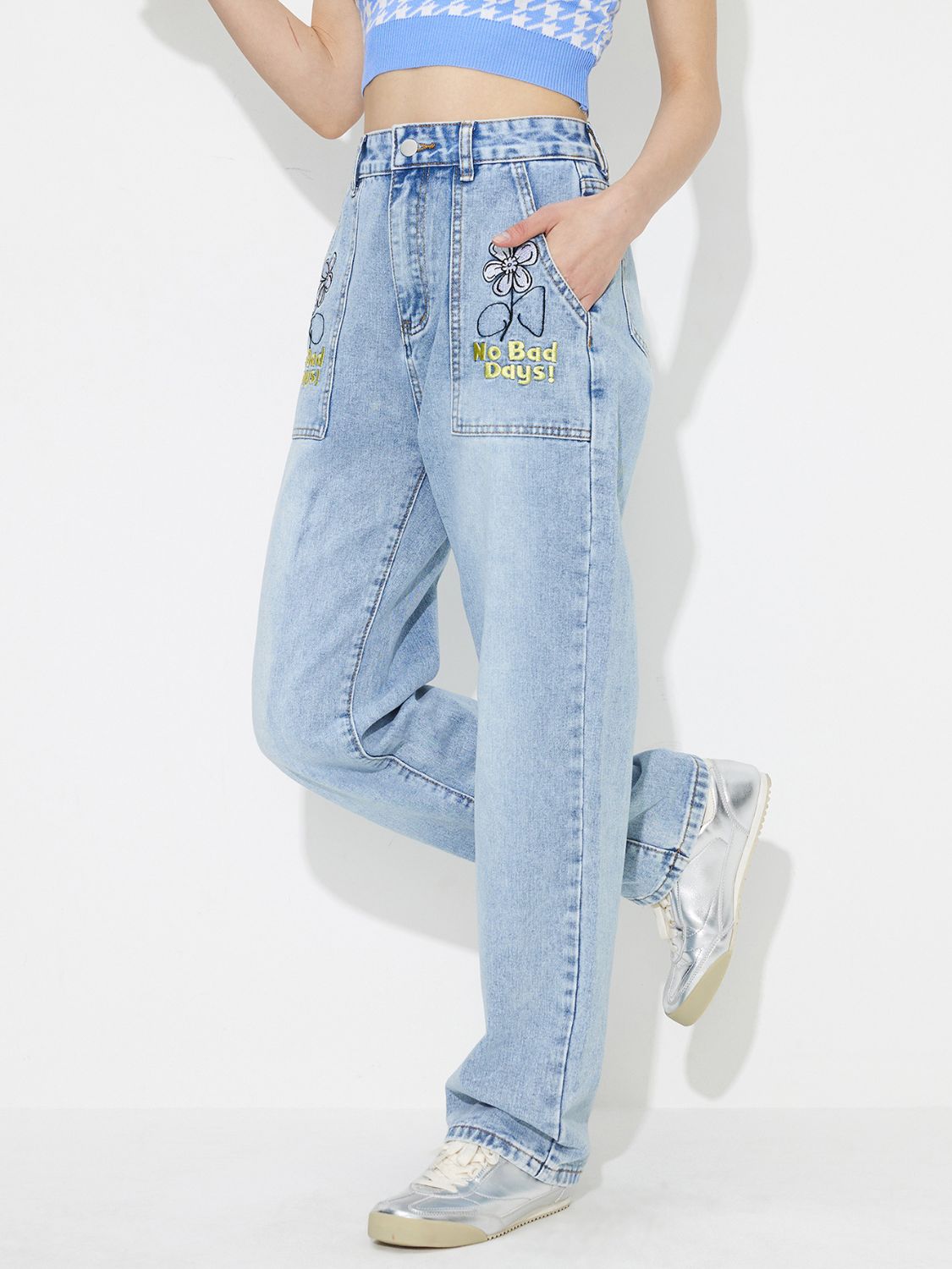 TEEK - Flower High Rise Straight Leg Jeans JEANS TEEK Trend