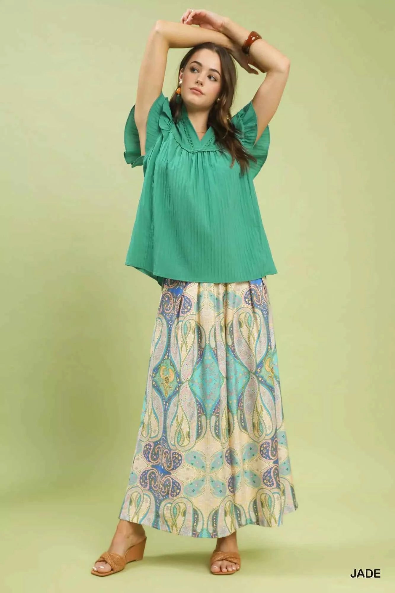 TEEK - Ruffle Sleeve Textured Babydoll Blouse TOPS TEEK Trend