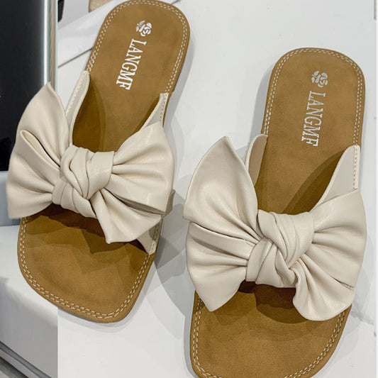 TEEK - Cream Bow Flat Sandals SHOES TEEK Trend US 4  