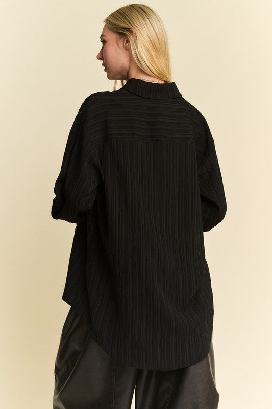 TEEK - Black Crinkled Jacquard Button Down Shirt TOPS TEEK Trend