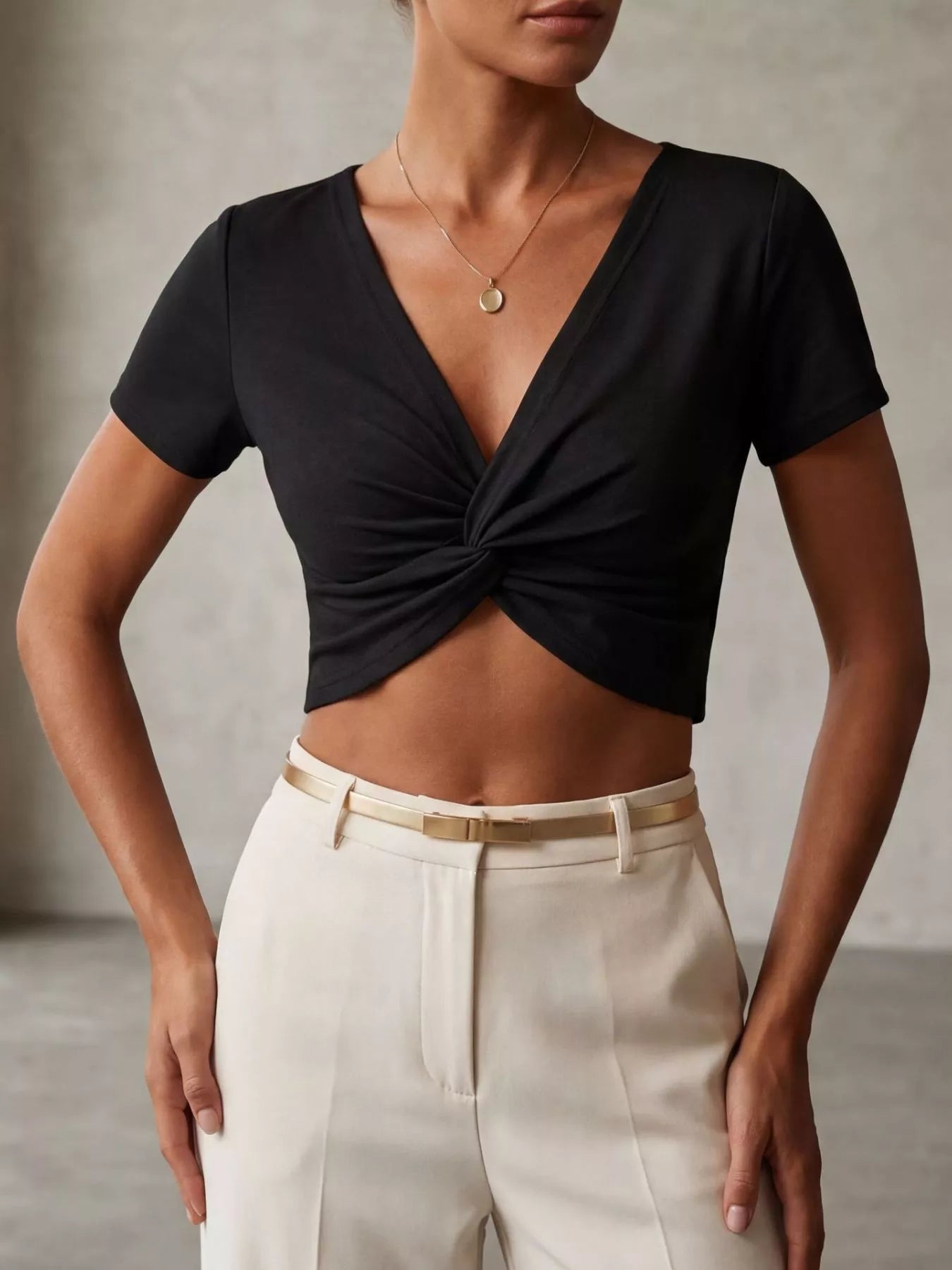 Twist-Front Cropped Top Trendsi