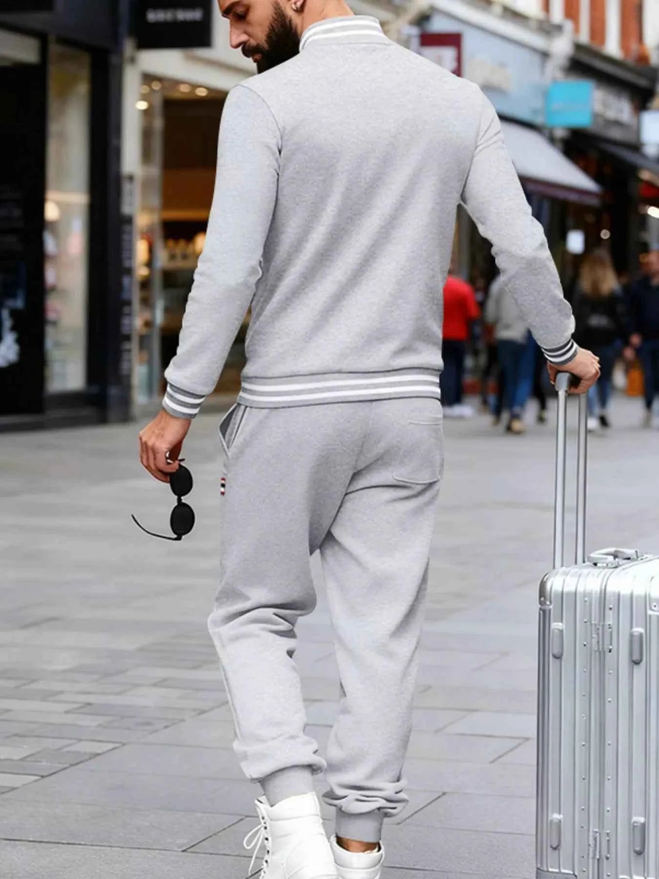 Men's Full Size Striped Long Sleeve Top and Pants Set Plus Size Trendsi