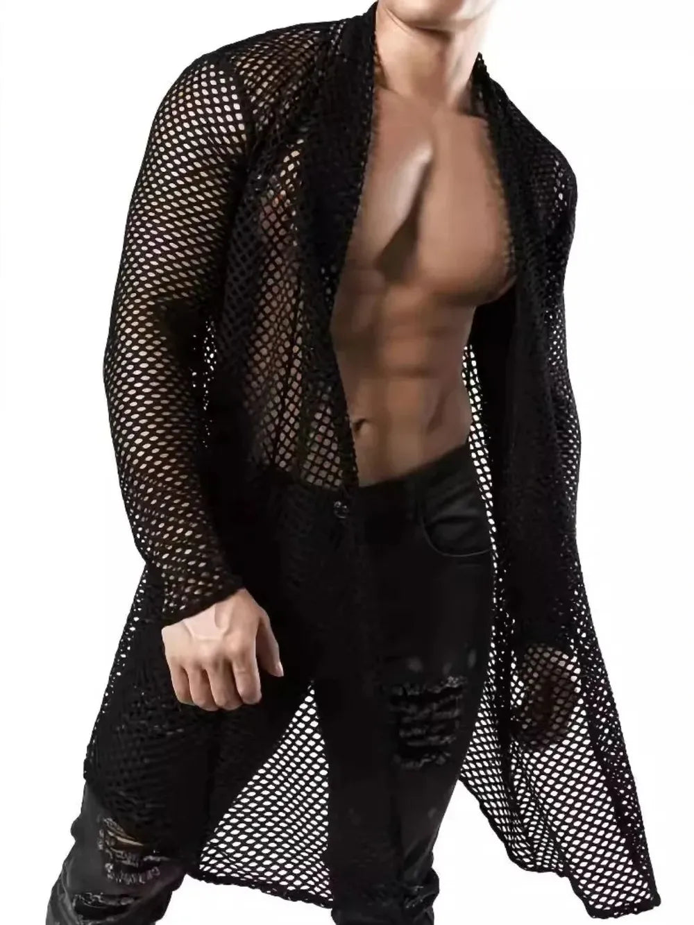 TEEK - Mens Black Openwork Open Front Long Sleeve Cover-Up SWIMWEAR TEEK Trend