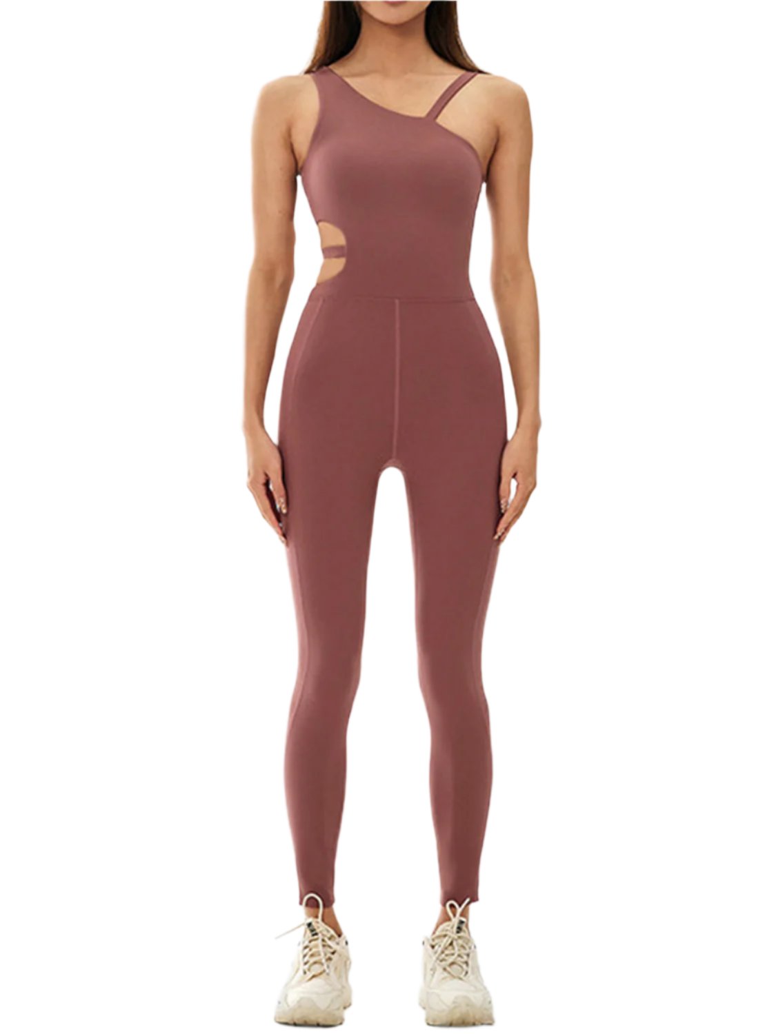 TEEK - Peeped Asymmetrical Neck Active Jumpsuit JUMPSUIT TEEK Trend Chestnut S 