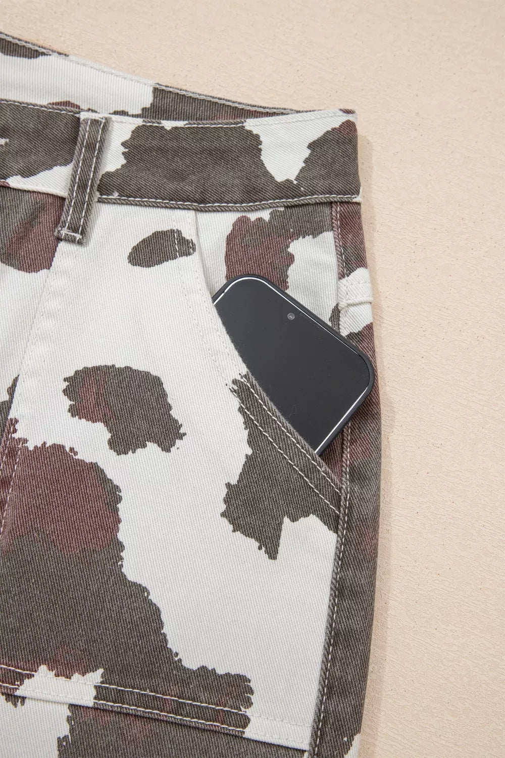 Cow Spots Printed Multi Pocketed Jeans Trendsi