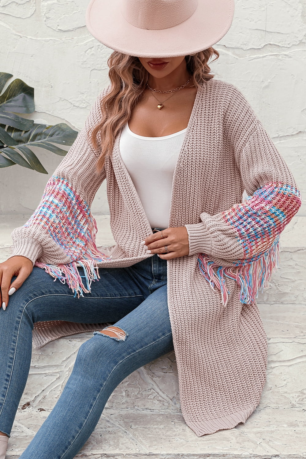 TEEK - Fringe Sleeve Dropped Shoulder Cardigan SWEATER TEEK Trend   