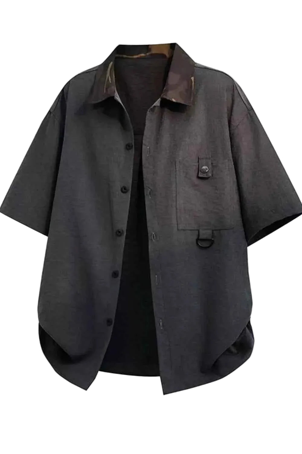 TEEK - Mens Casual Short Sleeve Button-Down Shirt TOPS TEEK Trend Dark Gray S