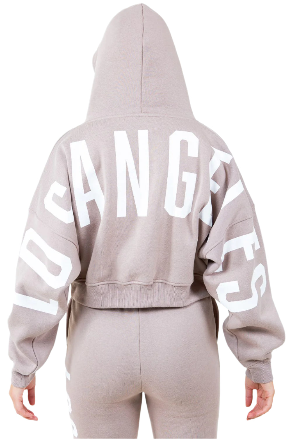 TEEK - Dusty Rose White Los Angeles Drawstring Cropped Hoodie TOPS TEEK Trend