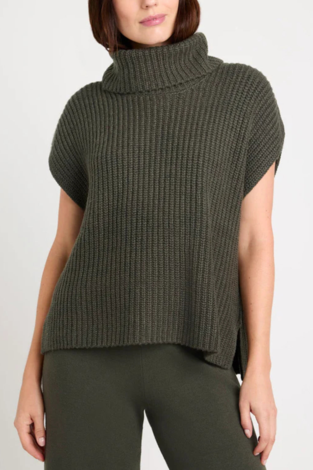 TEEK - Slit Turtleneck Cap Sleeve Sweater TOPS TEEK Trend