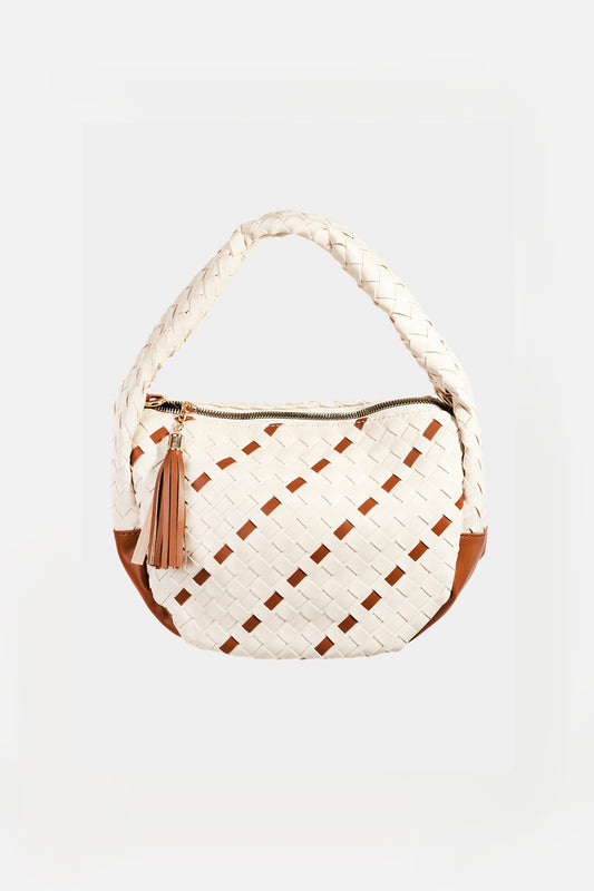 TEEK - Tassel Detail Weave Semi Circle Bag BAG TEEK Trend Ivory  